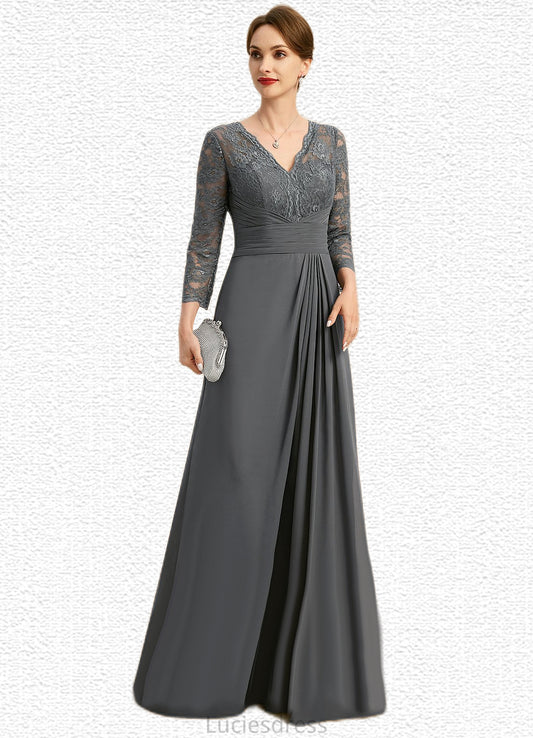 Miracle A-line V-Neck Floor-Length Chiffon Lace Mother of the Bride Dress With Pleated HFP0021850