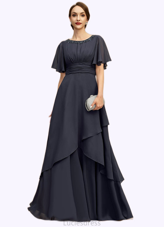 Dana A-line Scoop Floor-Length Chiffon Mother of the Bride Dress With Beading Pleated Sequins HFP0021856