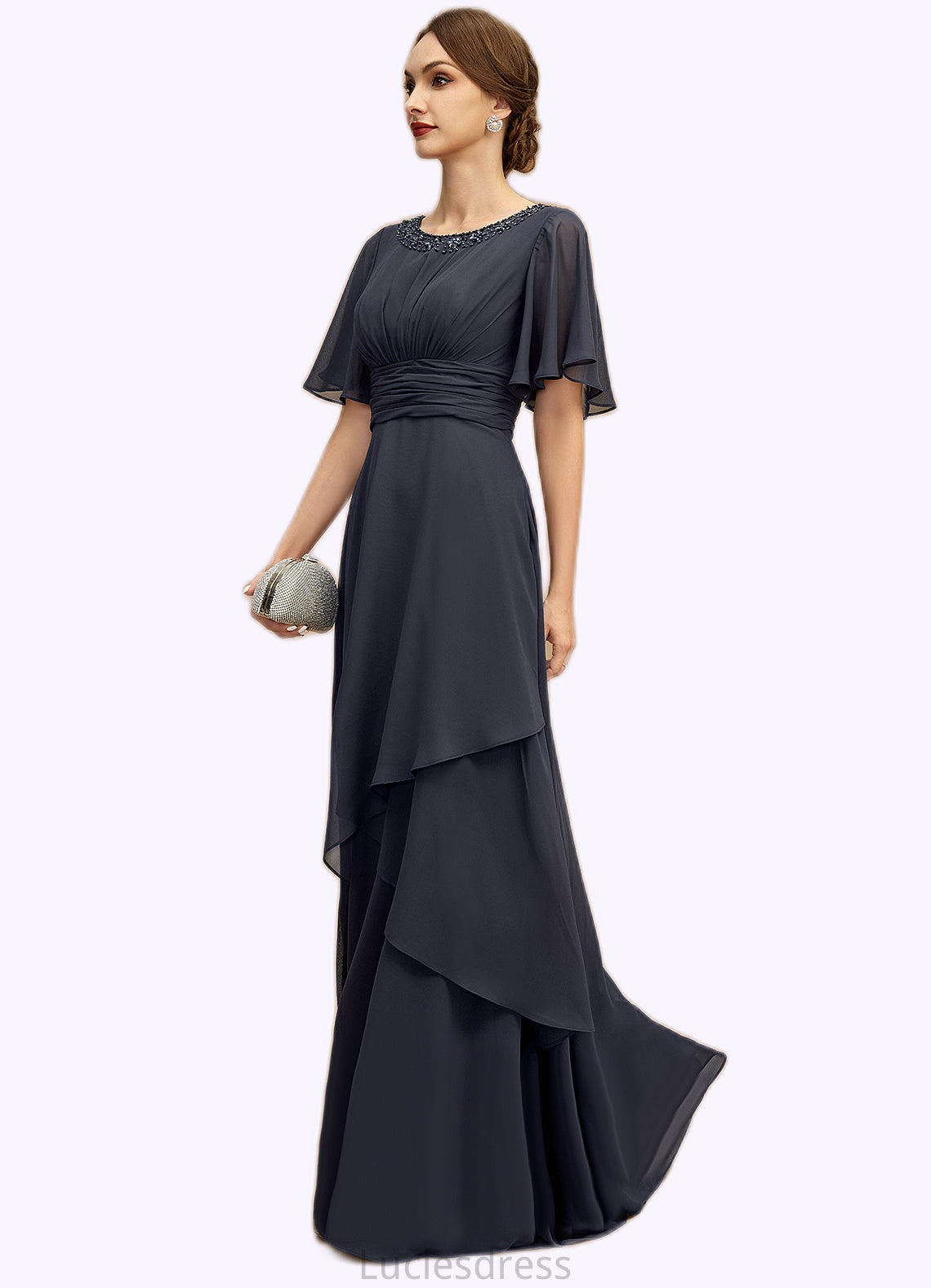 Dana A-line Scoop Floor-Length Chiffon Mother of the Bride Dress With Beading Pleated Sequins HFP0021856