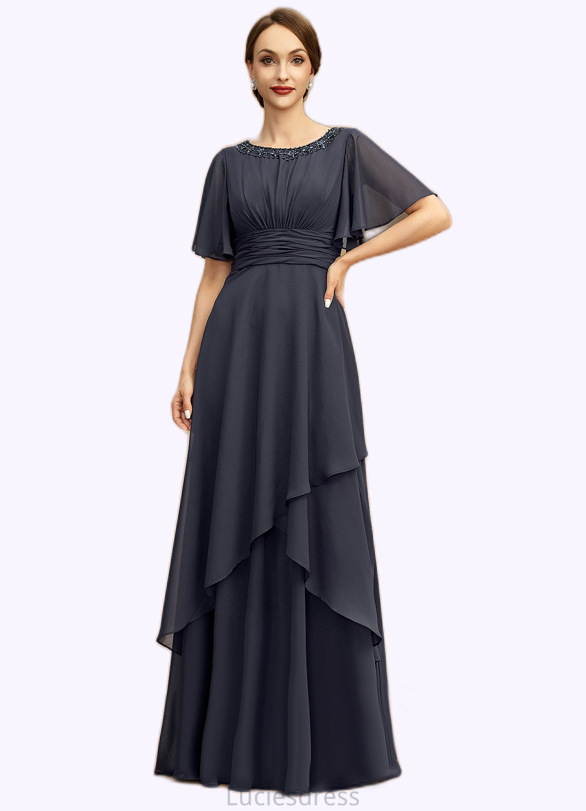 Dana A-line Scoop Floor-Length Chiffon Mother of the Bride Dress With Beading Pleated Sequins HFP0021856