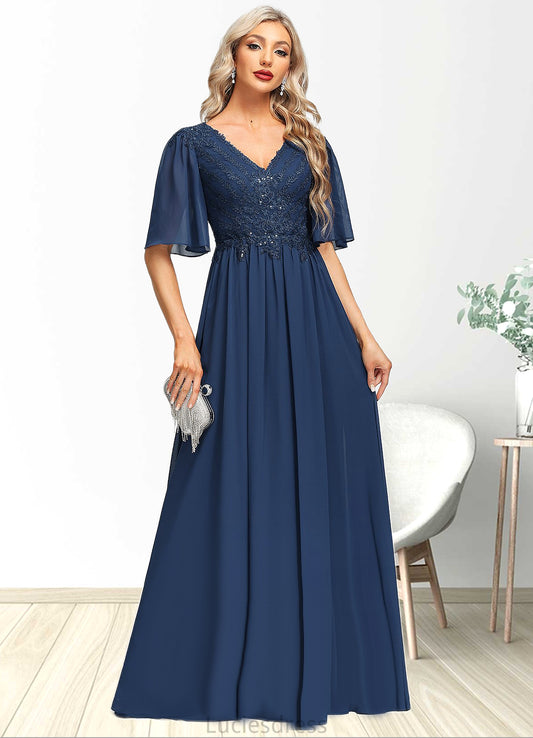 Morgan A-line V-Neck Floor-Length Chiffon Lace Mother of the Bride Dress With Sequins HFP0021888