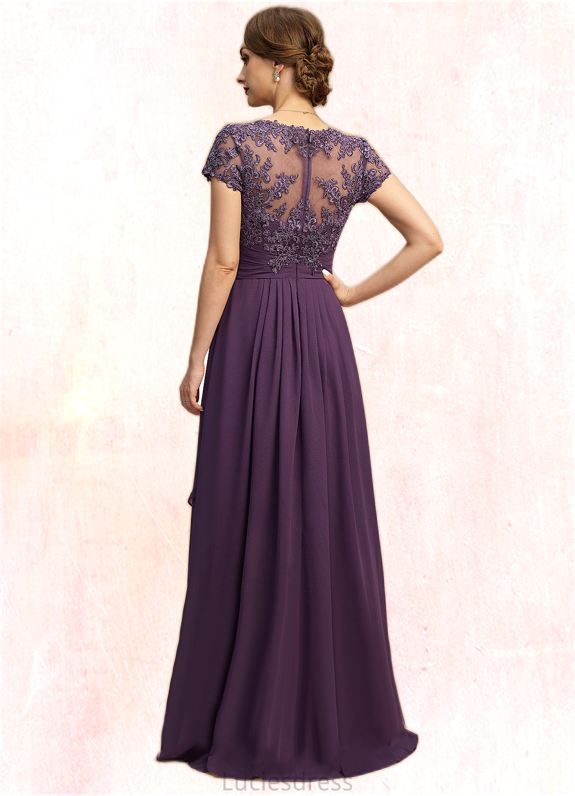 Genevieve A-line V-Neck Asymmetrical Chiffon Lace Mother of the Bride Dress With Cascading Ruffles HFP0021899