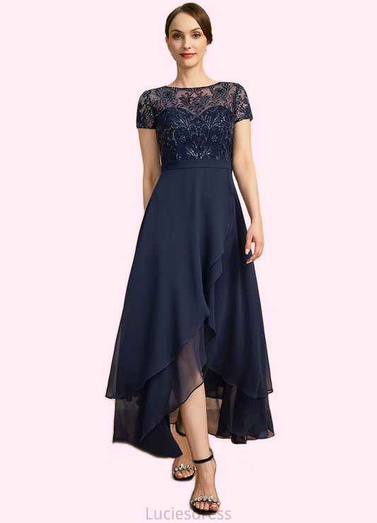 Kathleen A-line Scoop Illusion Asymmetrical Chiffon Lace Mother of the Bride Dress With Sequins HFP0021902