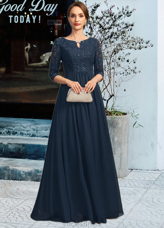 Salome A-line Scoop Floor-Length Chiffon Lace Mother of the Bride Dress With Crystal Brooch Sequins HFP0021961