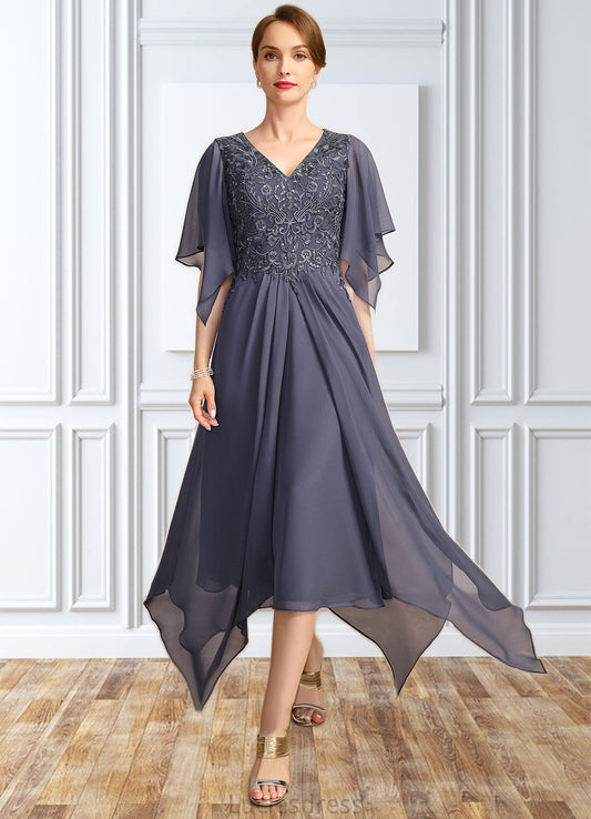 Viola A-line V-Neck Floor-Length Chiffon Lace Mother of the Bride Dress With Sequins HFP0021963