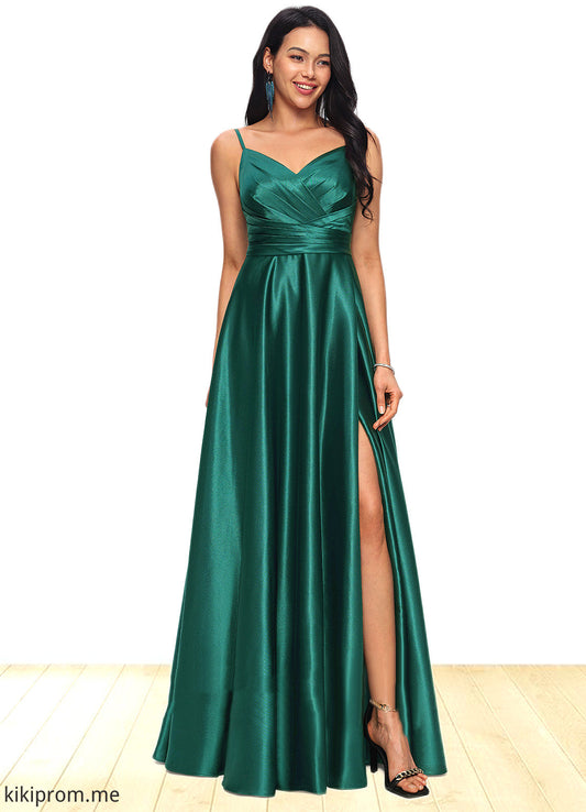 Willow A-line V-Neck Floor-Length Stretch Satin Prom Dresses STFP0022211