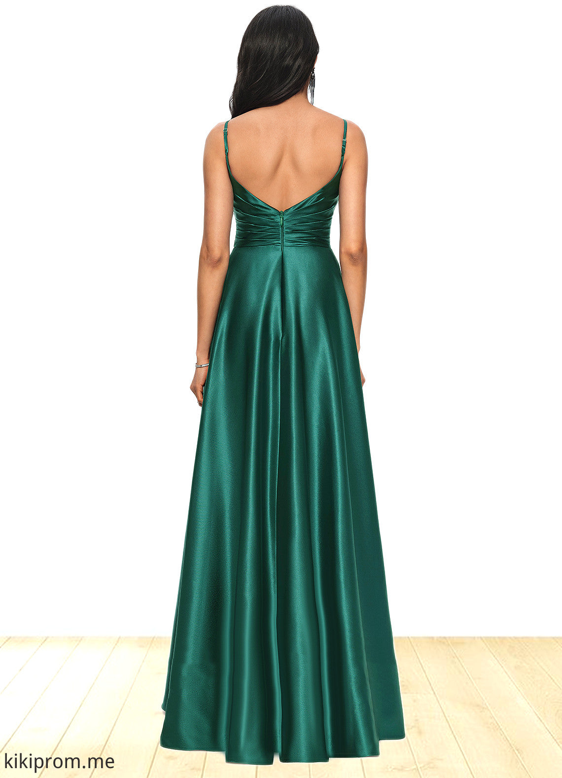 Willow A-line V-Neck Floor-Length Stretch Satin Prom Dresses STFP0022211