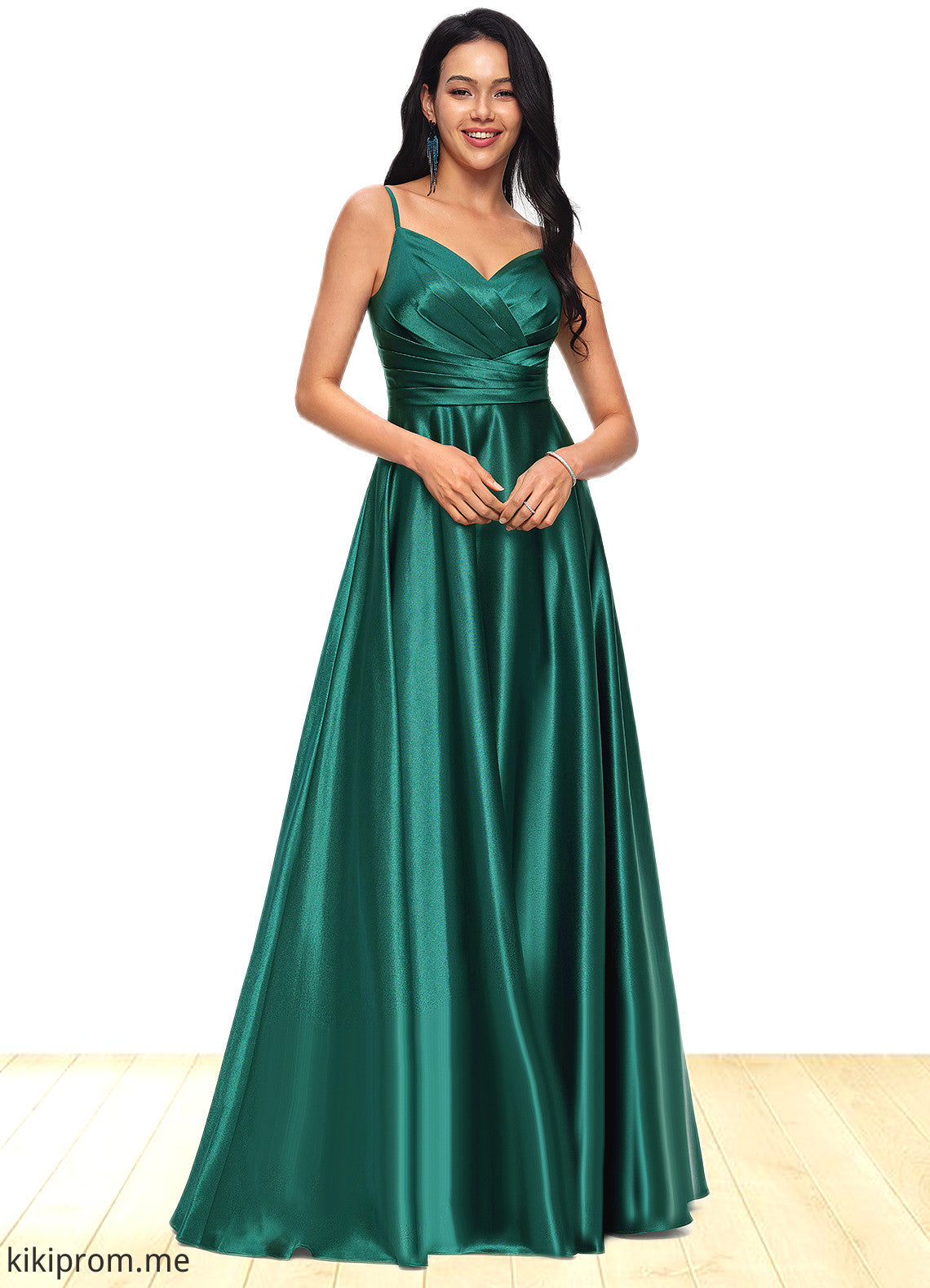 Willow A-line V-Neck Floor-Length Stretch Satin Prom Dresses STFP0022211