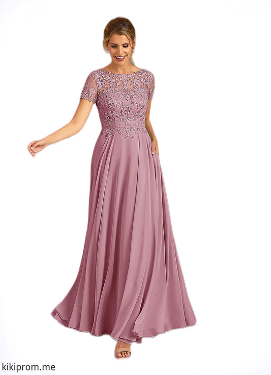 Novia A-Line Boatneck Sequins Chiffon Floor-Length Dress STFP0022619