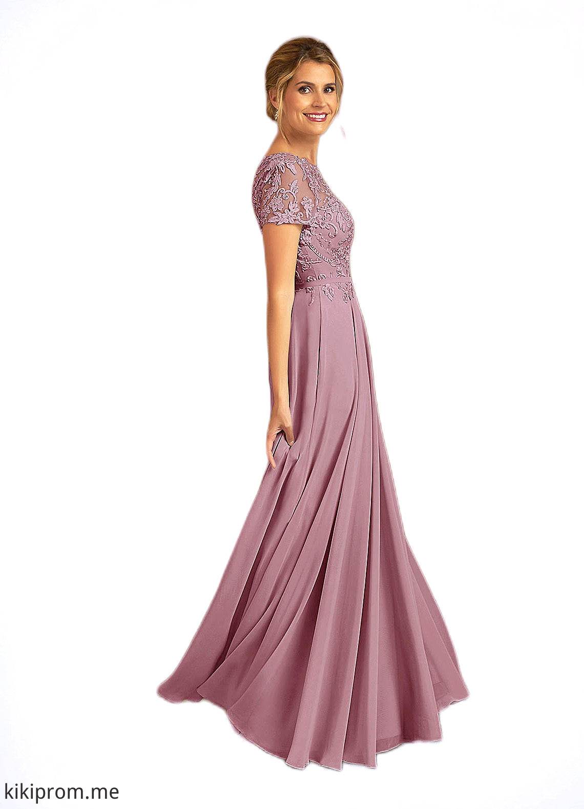 Novia A-Line Boatneck Sequins Chiffon Floor-Length Dress STFP0022619