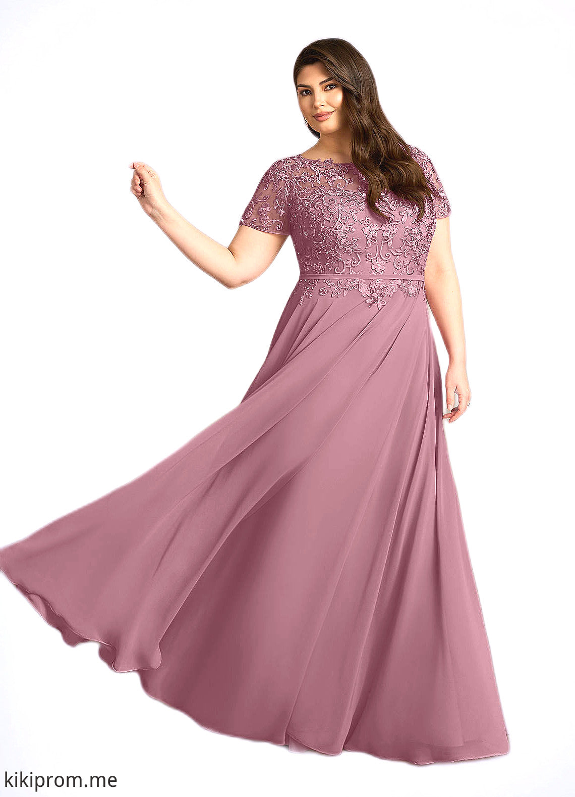 Novia A-Line Boatneck Sequins Chiffon Floor-Length Dress STFP0022619