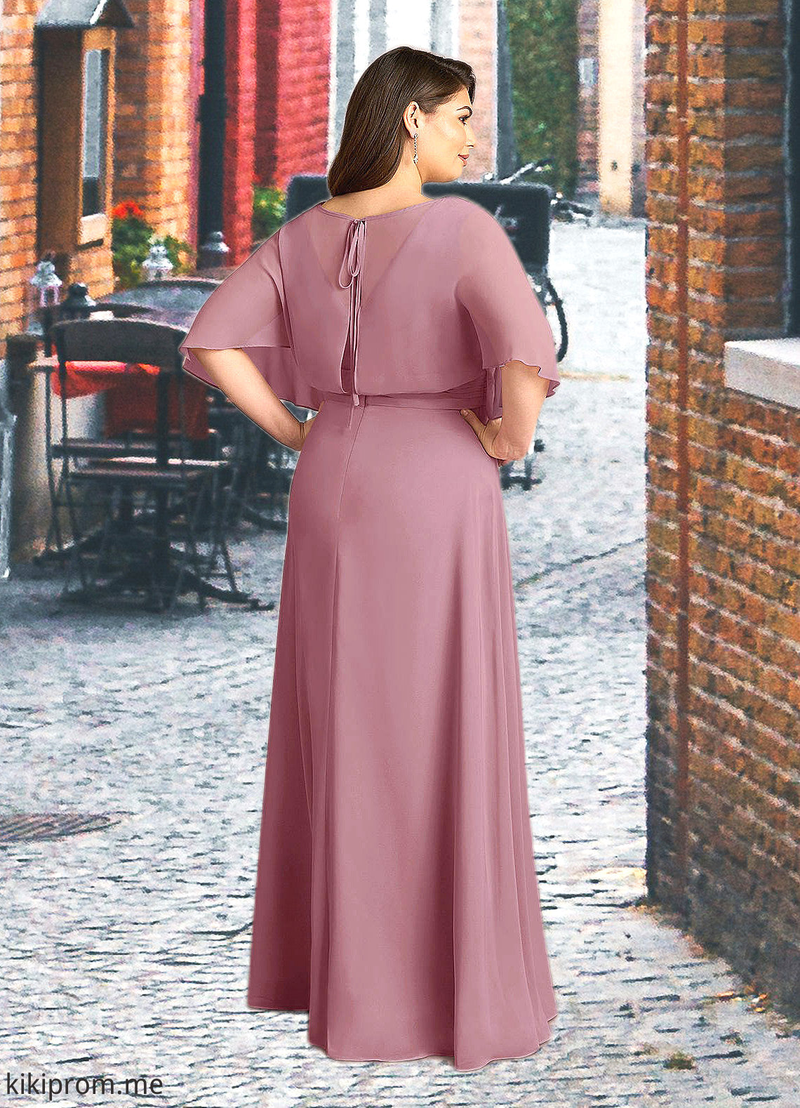 Moriah A-Line V-Neck Pleated Chiffon Floor-Length Dress STFP0022621