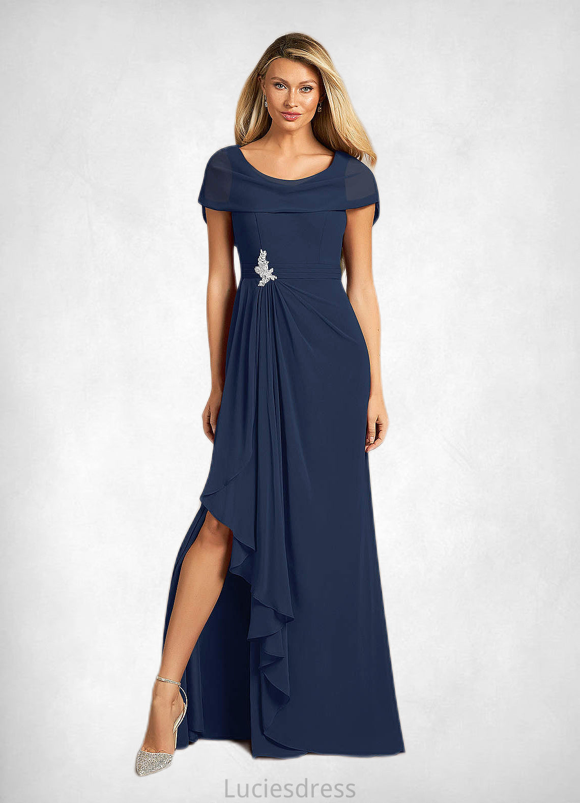 Justice A-Line Side Slit Chiffon Floor-Length Dress HFP0022622