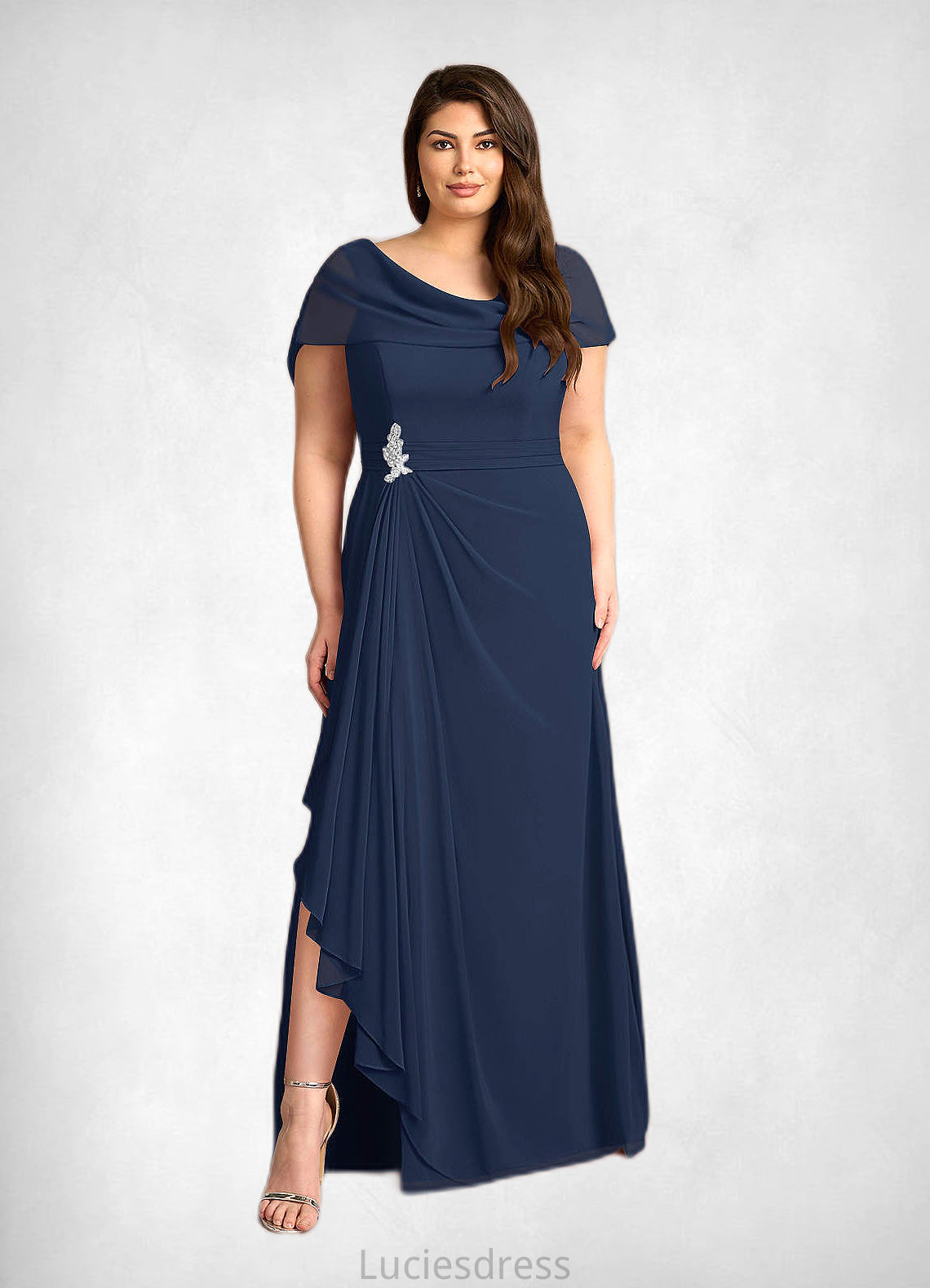 Justice A-Line Side Slit Chiffon Floor-Length Dress HFP0022622