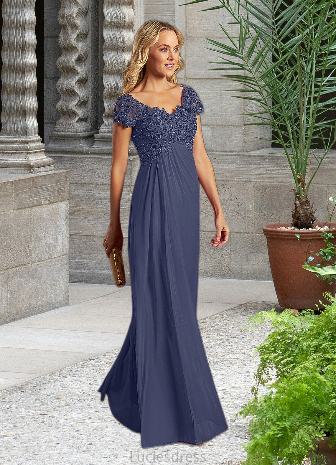 Mandy A-Line V-Neck Sequin Lace Lace Floor-Length Dress HFP0022627