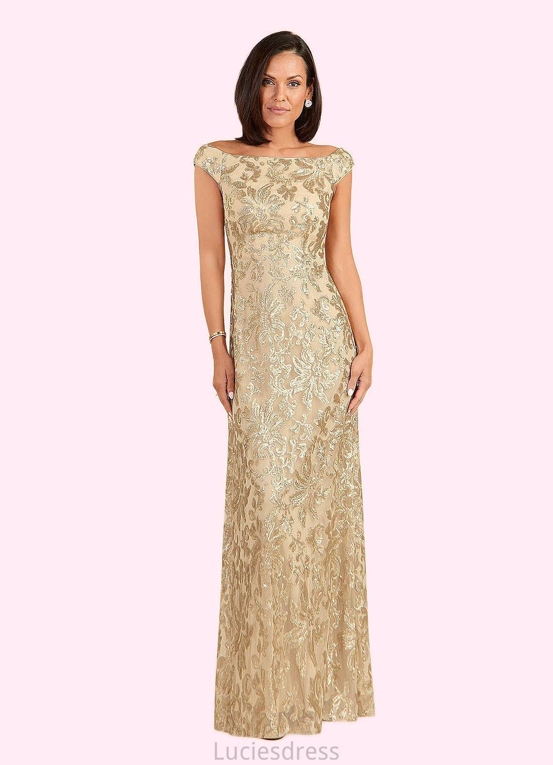 Lilyana A-Line Off the Shoulder Lace Floor-Length Dress HFP0022628