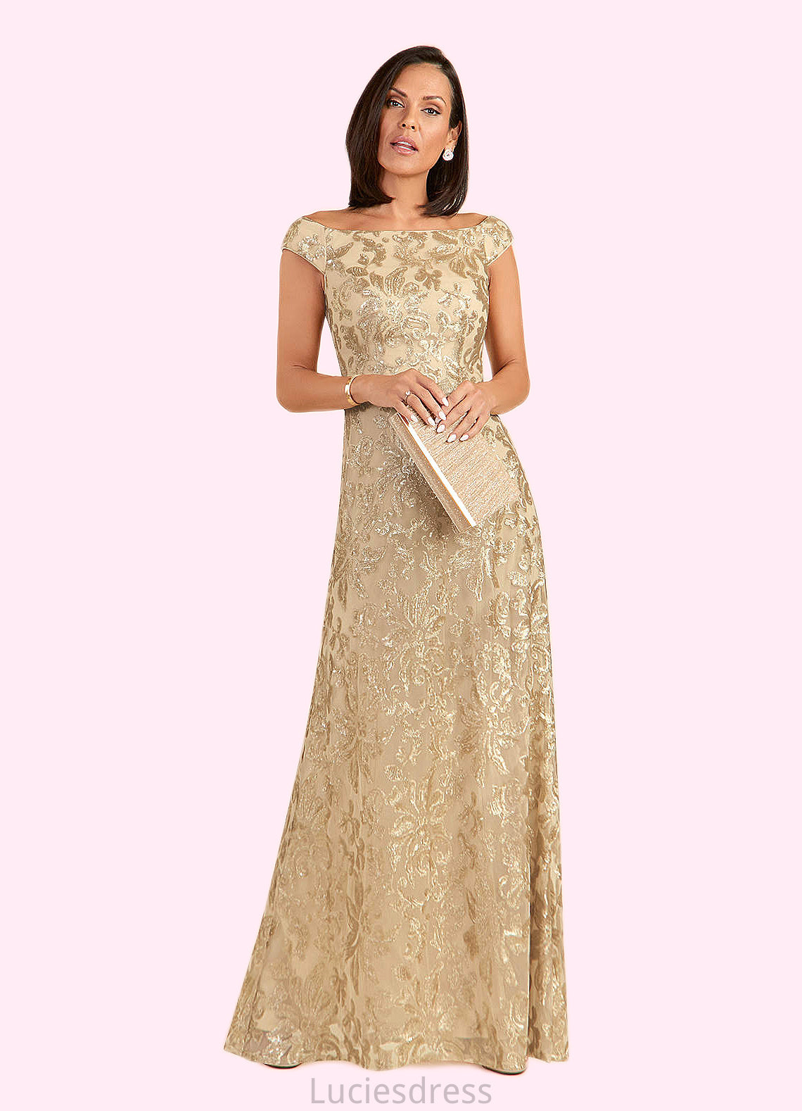 Carmen A-Line Off the Shoulder Lace Floor-Length Dress HFP0022628