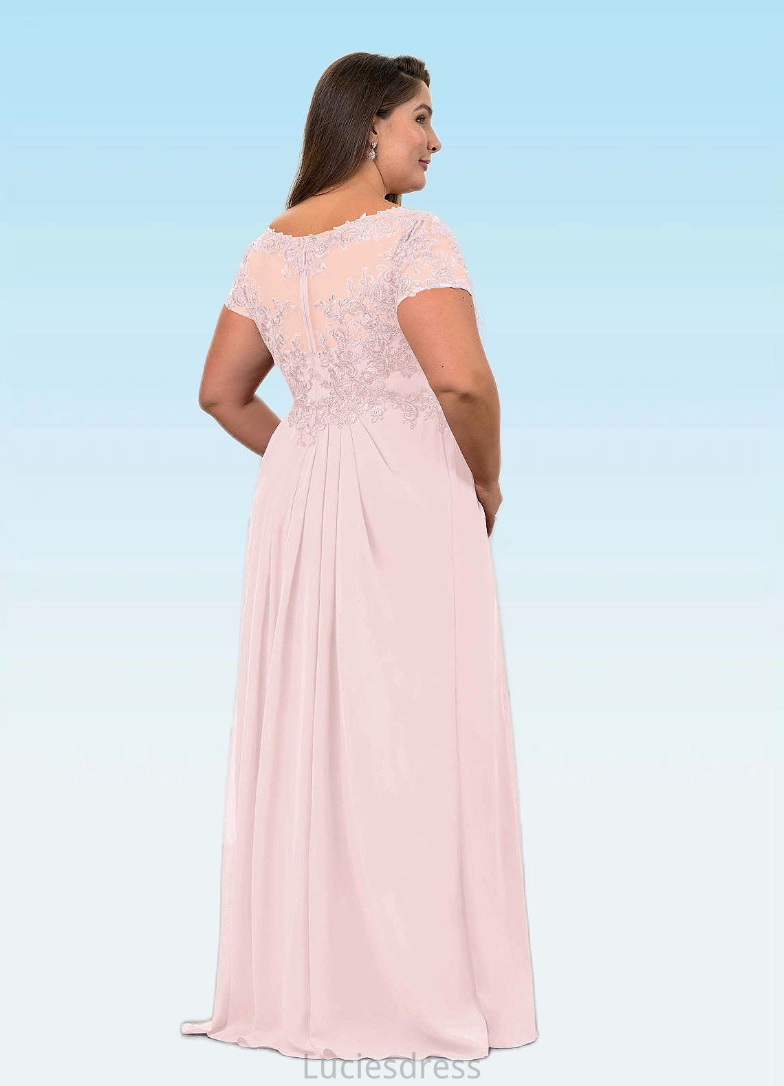 Daniela A-Line V-Neck Lace Chiffon Floor-Length Dress HFP0022629