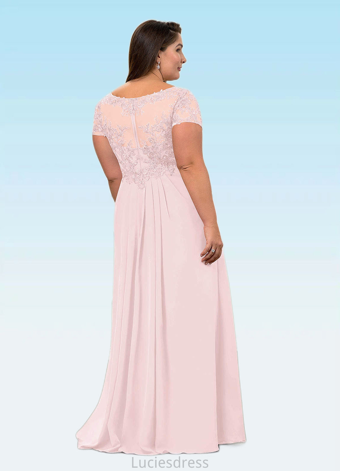 Daniela A-Line V-Neck Lace Chiffon Floor-Length Dress HFP0022629