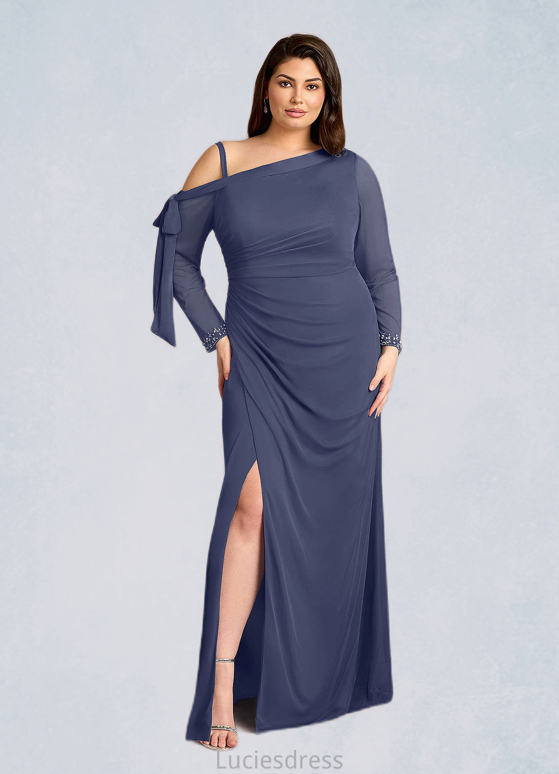 Precious Sheath One Shoulder Mesh Floor-Length Dress HFP0022634