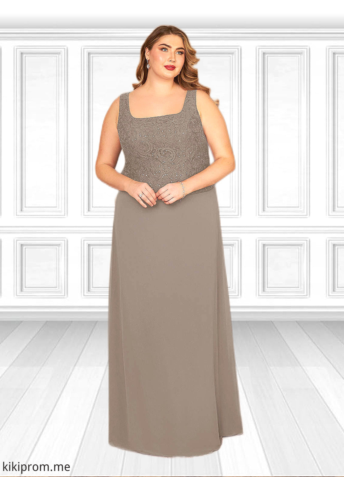 Erica Sheath Square Neckline Sequins Chiffon Floor-Length Dress STFP0022638