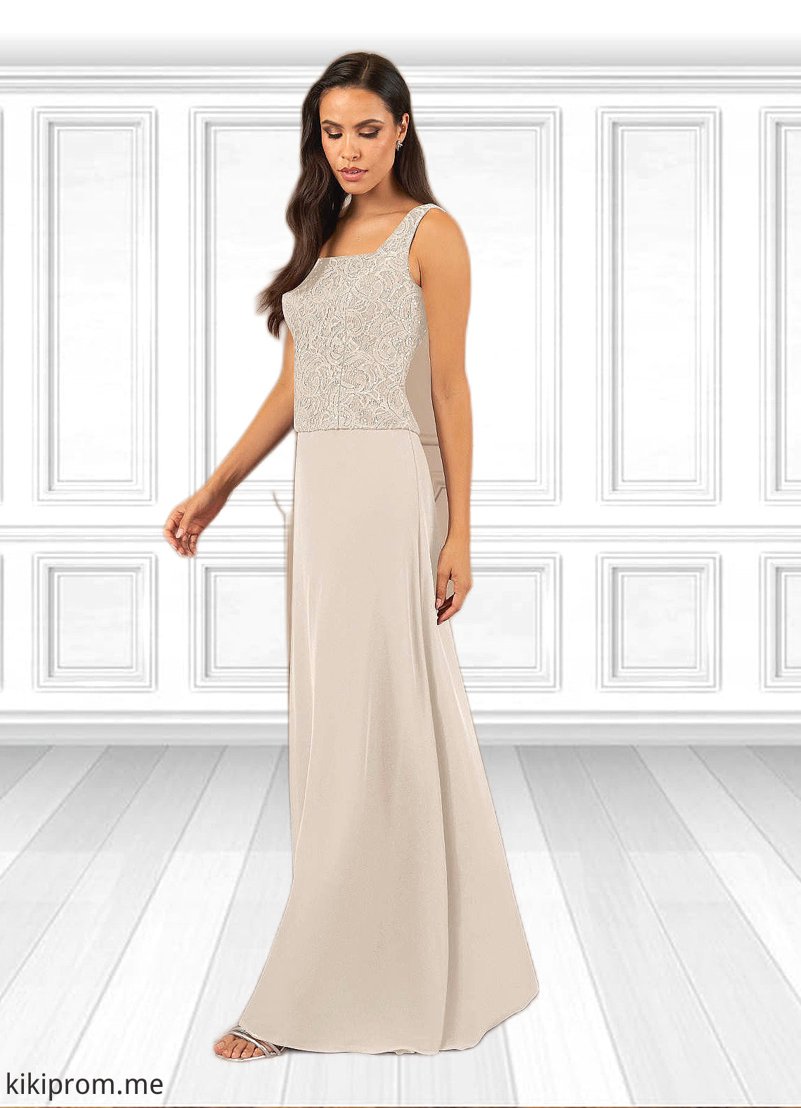 Erica Sheath Square Neckline Sequins Chiffon Floor-Length Dress STFP0022638