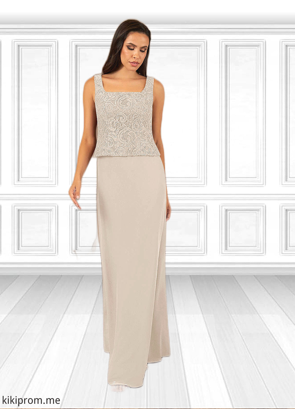 Erica Sheath Square Neckline Sequins Chiffon Floor-Length Dress STFP0022638