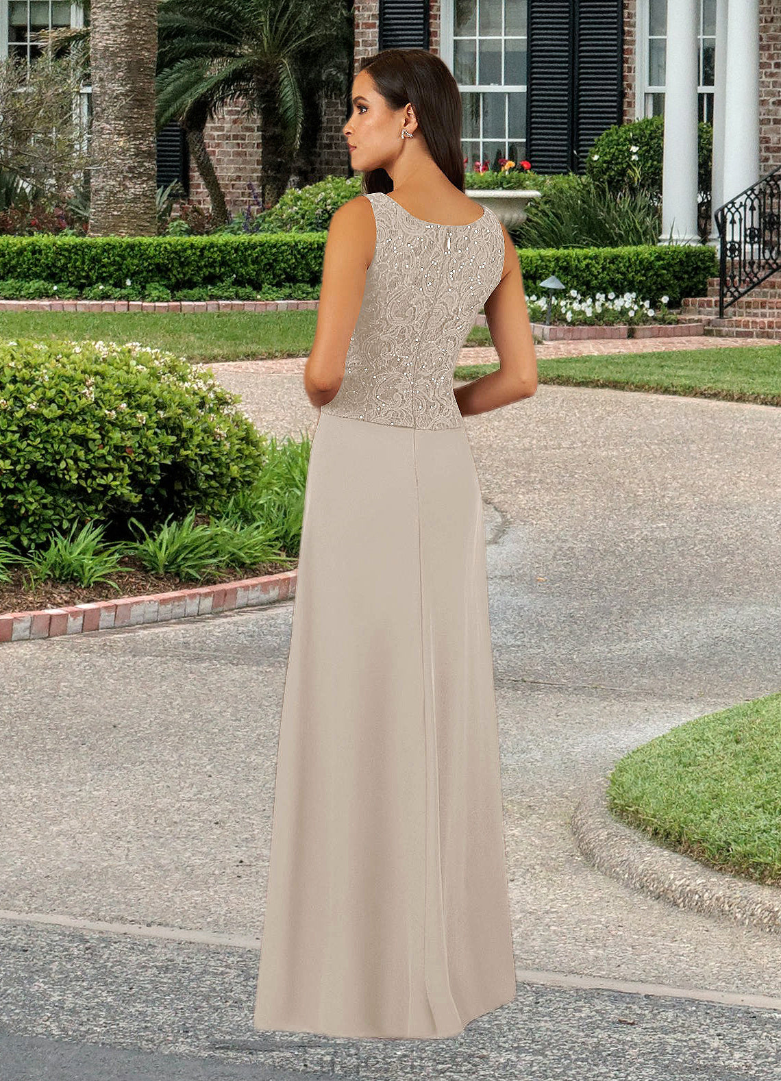 Briley Sheath Square Neckline Sequins Chiffon Floor-Length Dress HFP0022638