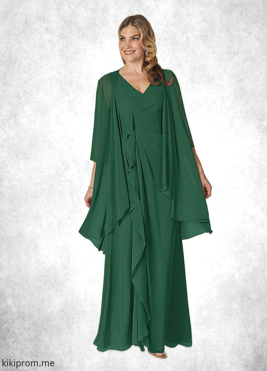 Kit A-Line V-Neck Pleated Chiffon Floor-Length Dress STFP0022639