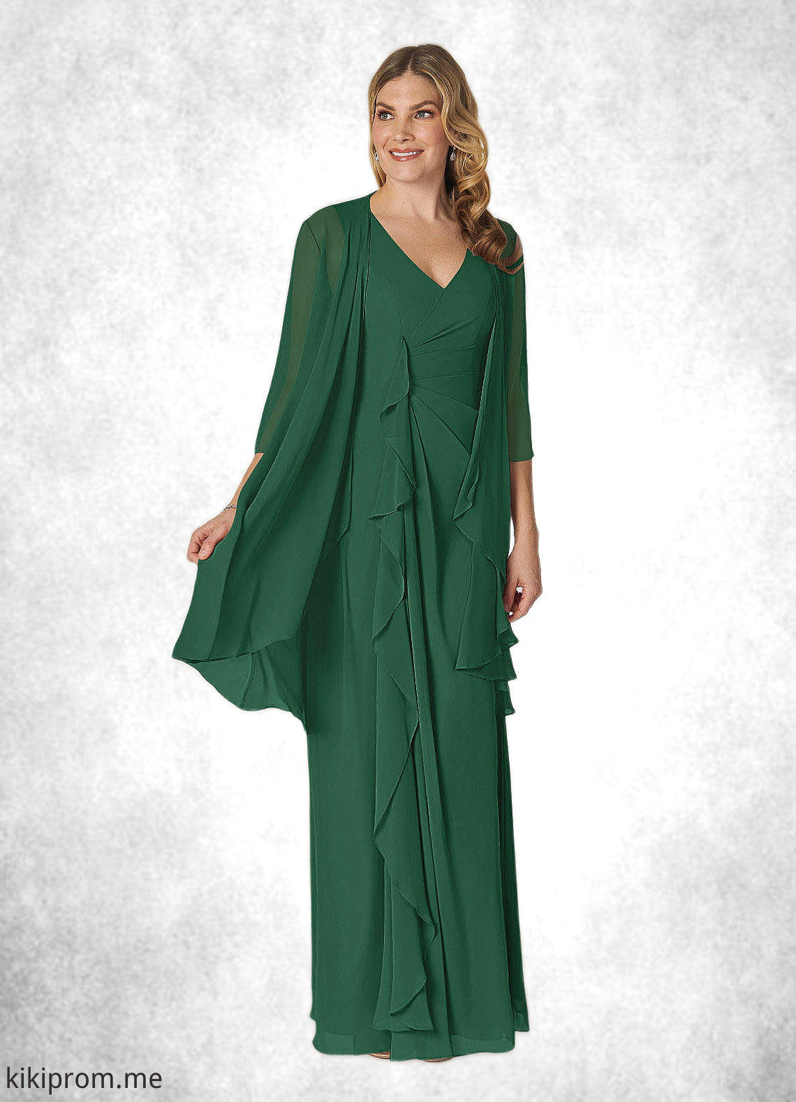 Kit A-Line V-Neck Pleated Chiffon Floor-Length Dress STFP0022639