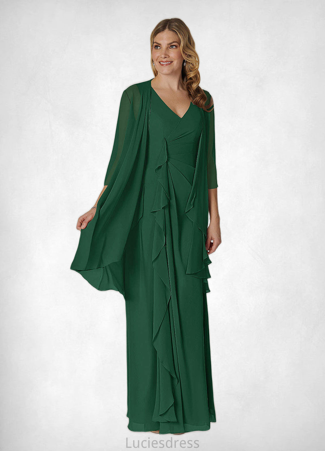 Chelsea A-Line V-Neck Pleated Chiffon Floor-Length Dress HFP0022639