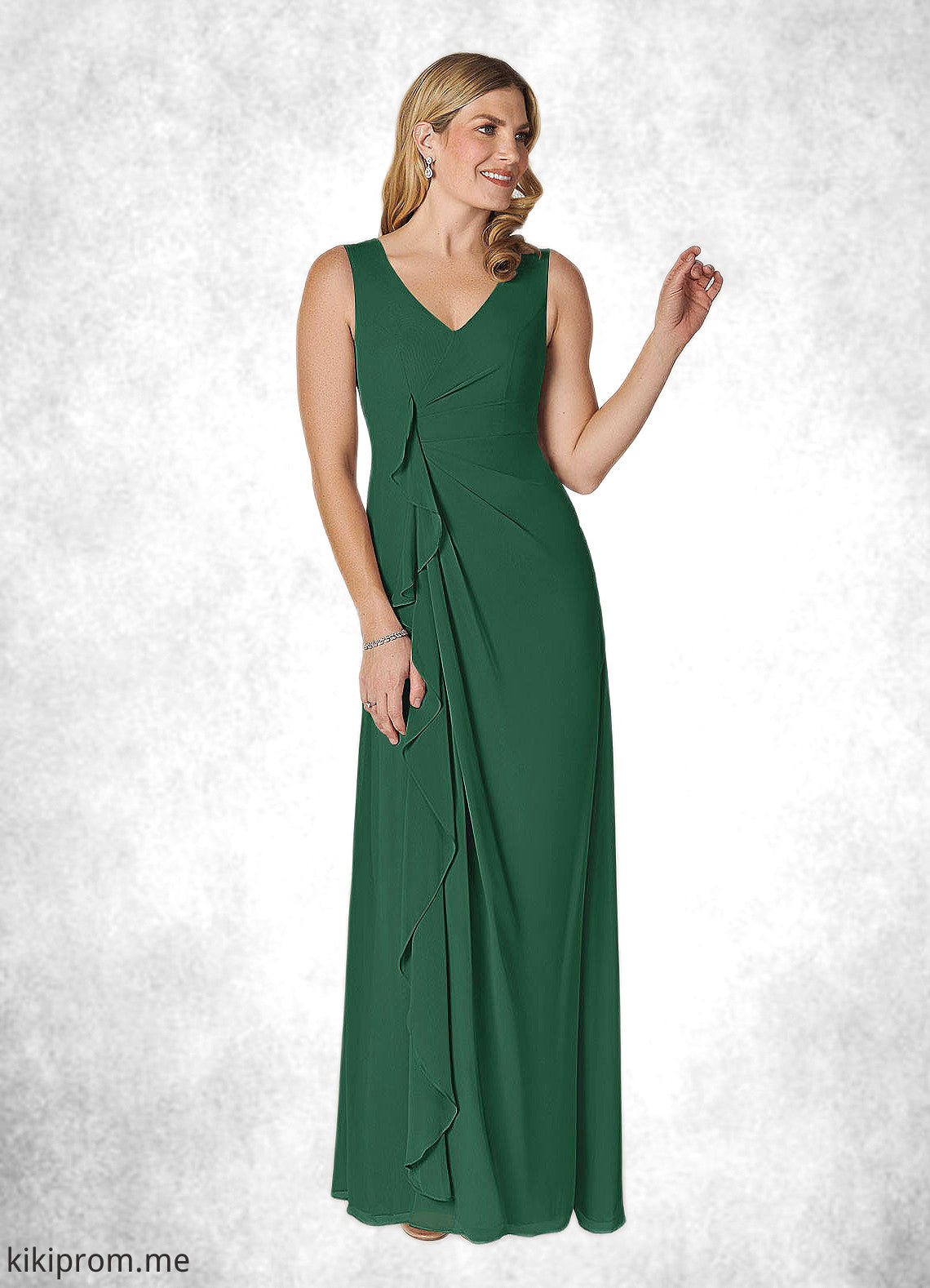 Kit A-Line V-Neck Pleated Chiffon Floor-Length Dress STFP0022639