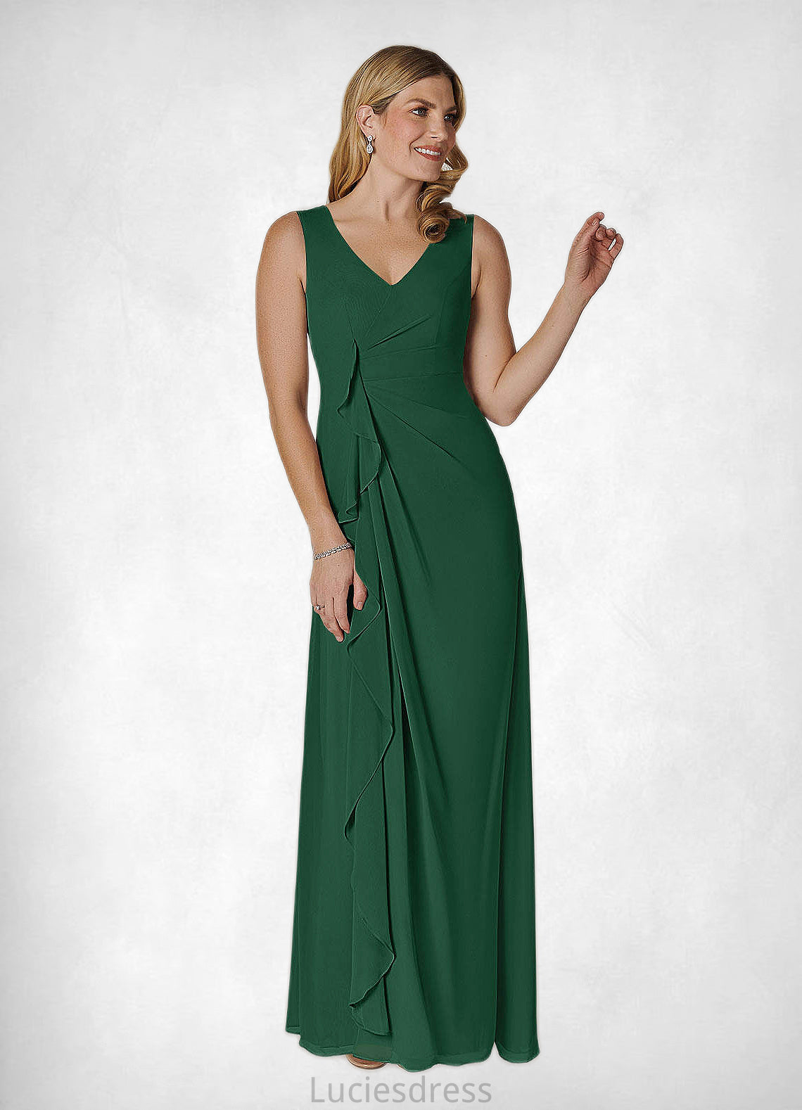 Chelsea A-Line V-Neck Pleated Chiffon Floor-Length Dress HFP0022639