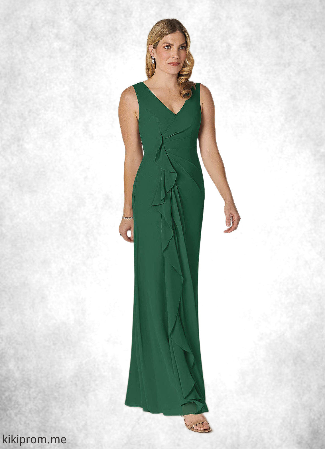 Kit A-Line V-Neck Pleated Chiffon Floor-Length Dress STFP0022639