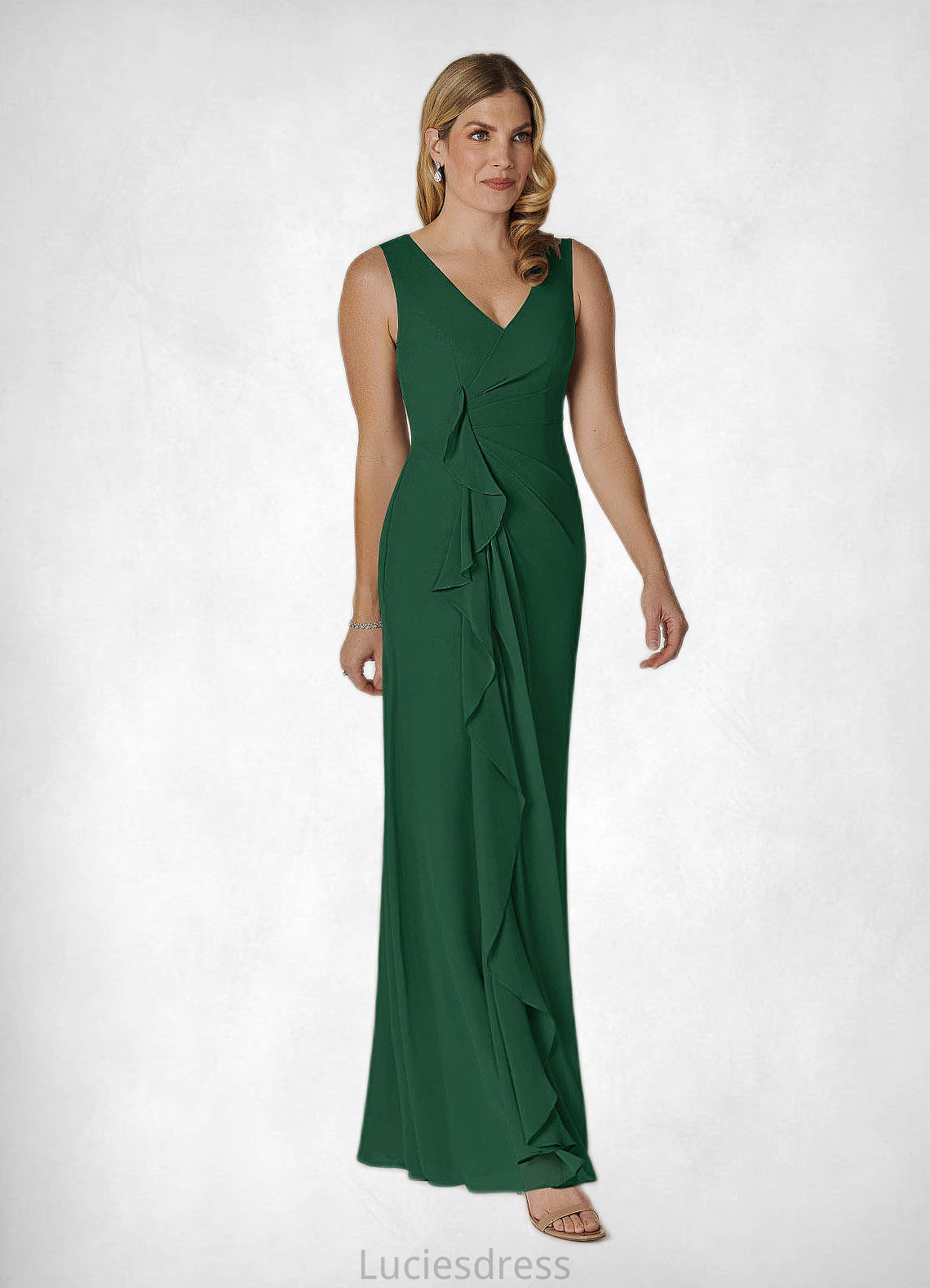 Chelsea A-Line V-Neck Pleated Chiffon Floor-Length Dress HFP0022639