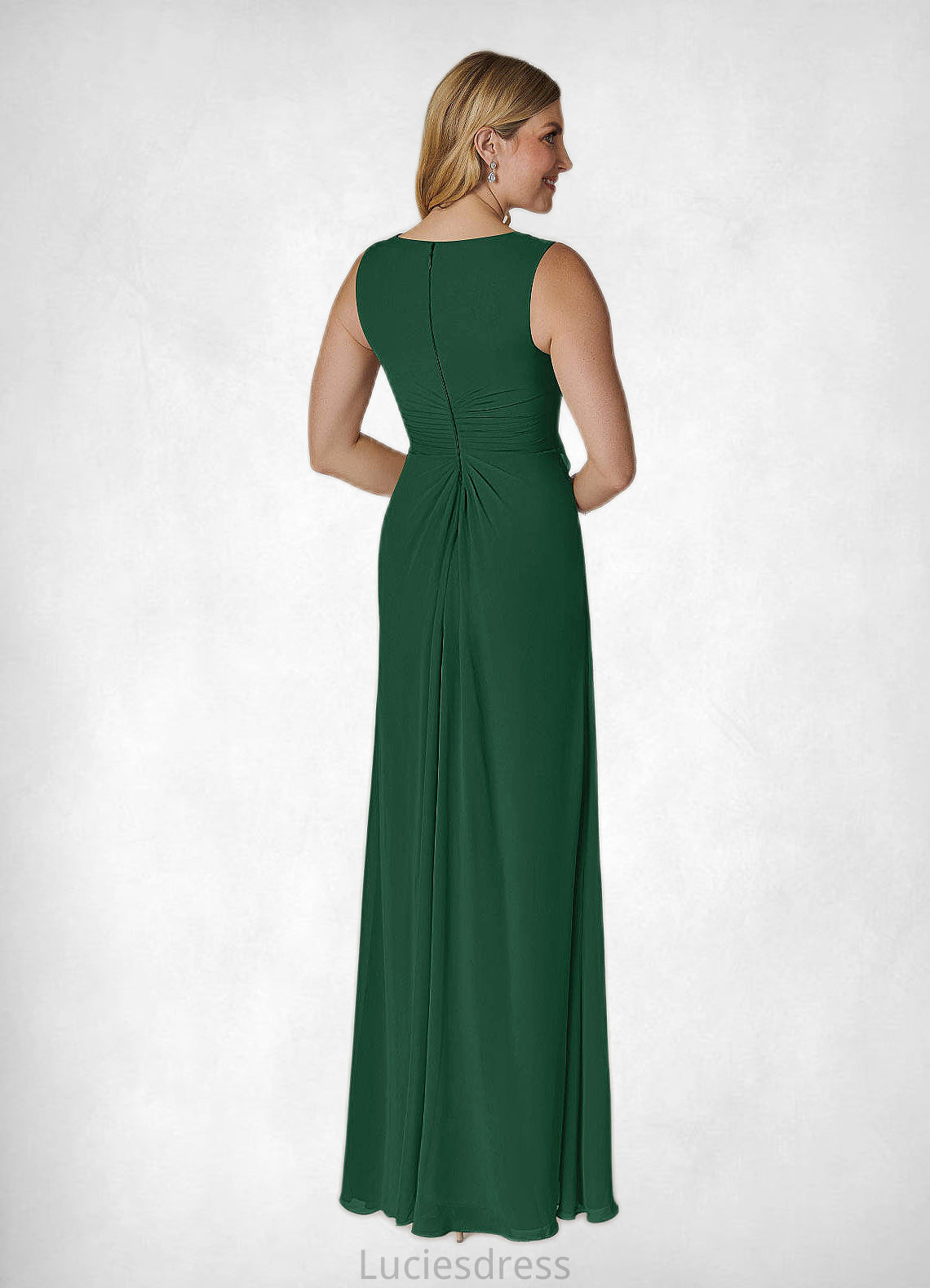 Chelsea A-Line V-Neck Pleated Chiffon Floor-Length Dress HFP0022639