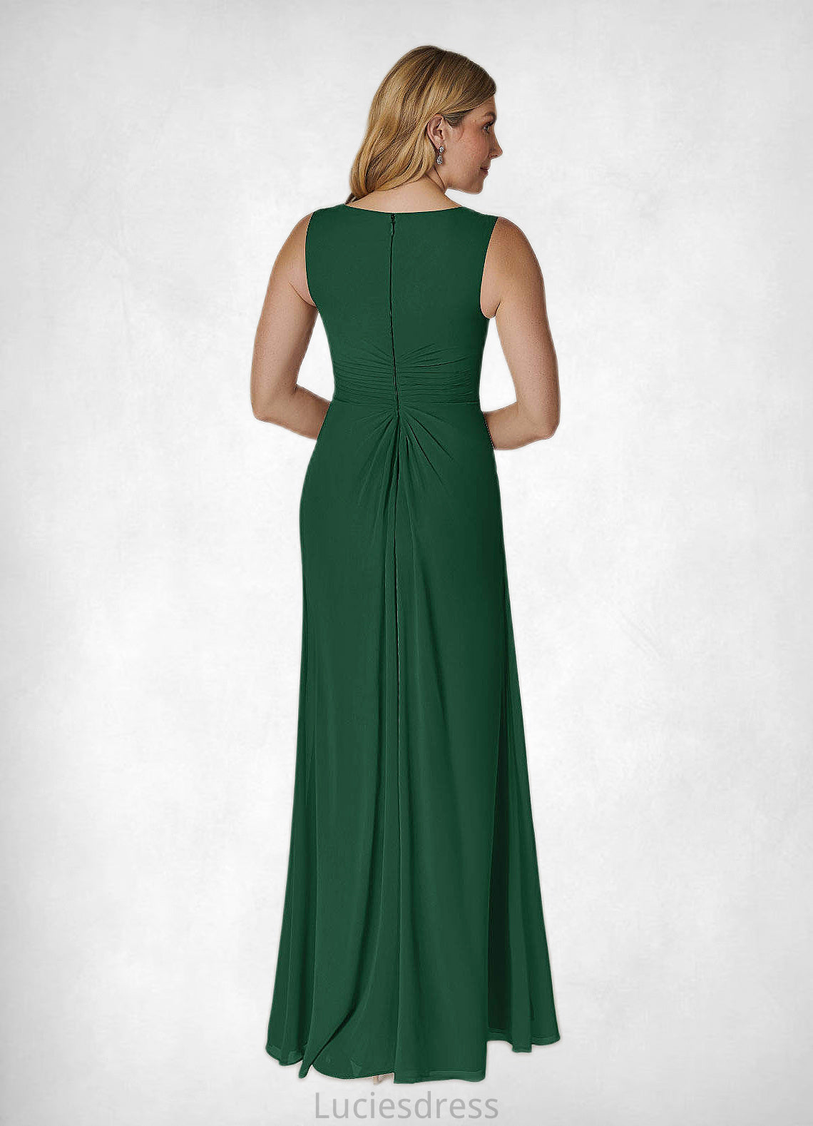 Chelsea A-Line V-Neck Pleated Chiffon Floor-Length Dress HFP0022639