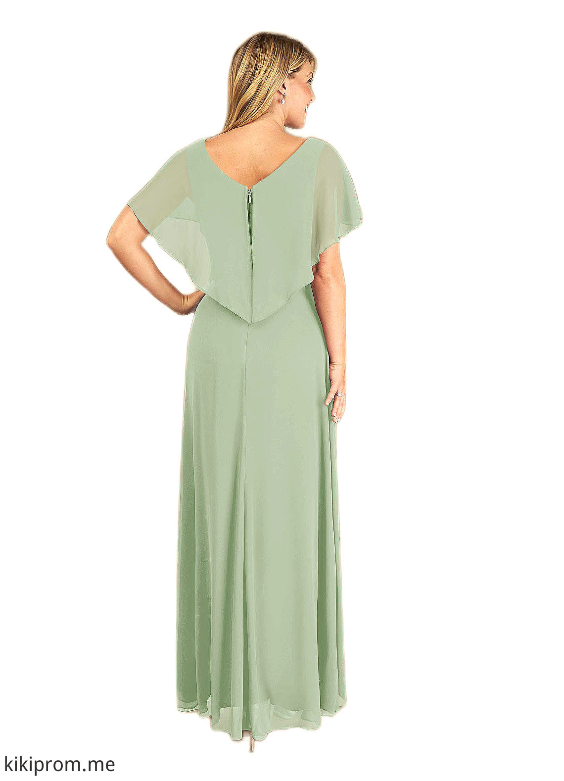 Audrey A-Line V-Neck Pleated Chiffon Asymmetrical Dress STFP0022640