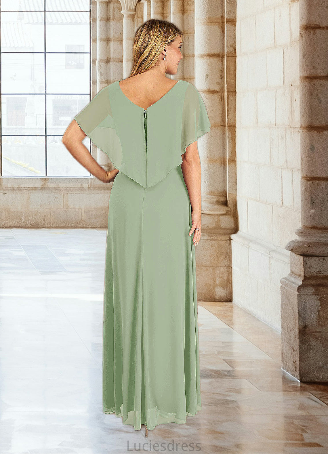 Ainsley A-Line V-Neck Pleated Chiffon Asymmetrical Dress HFP0022640