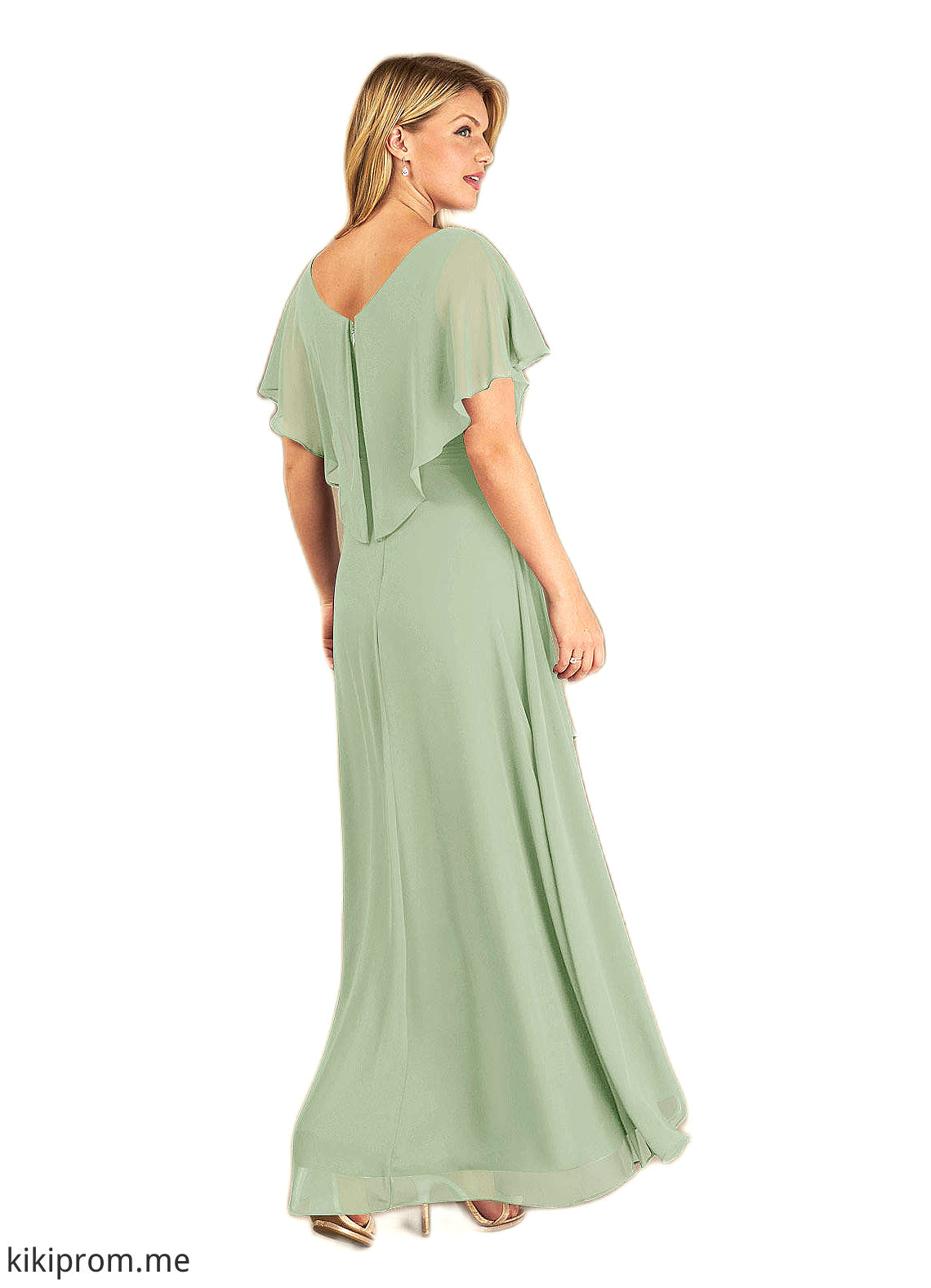 Audrey A-Line V-Neck Pleated Chiffon Asymmetrical Dress STFP0022640