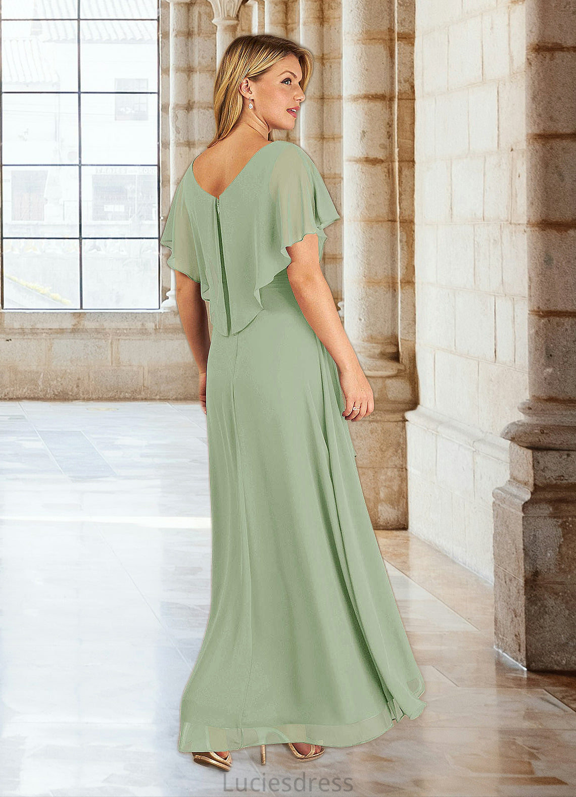 Ainsley A-Line V-Neck Pleated Chiffon Asymmetrical Dress HFP0022640