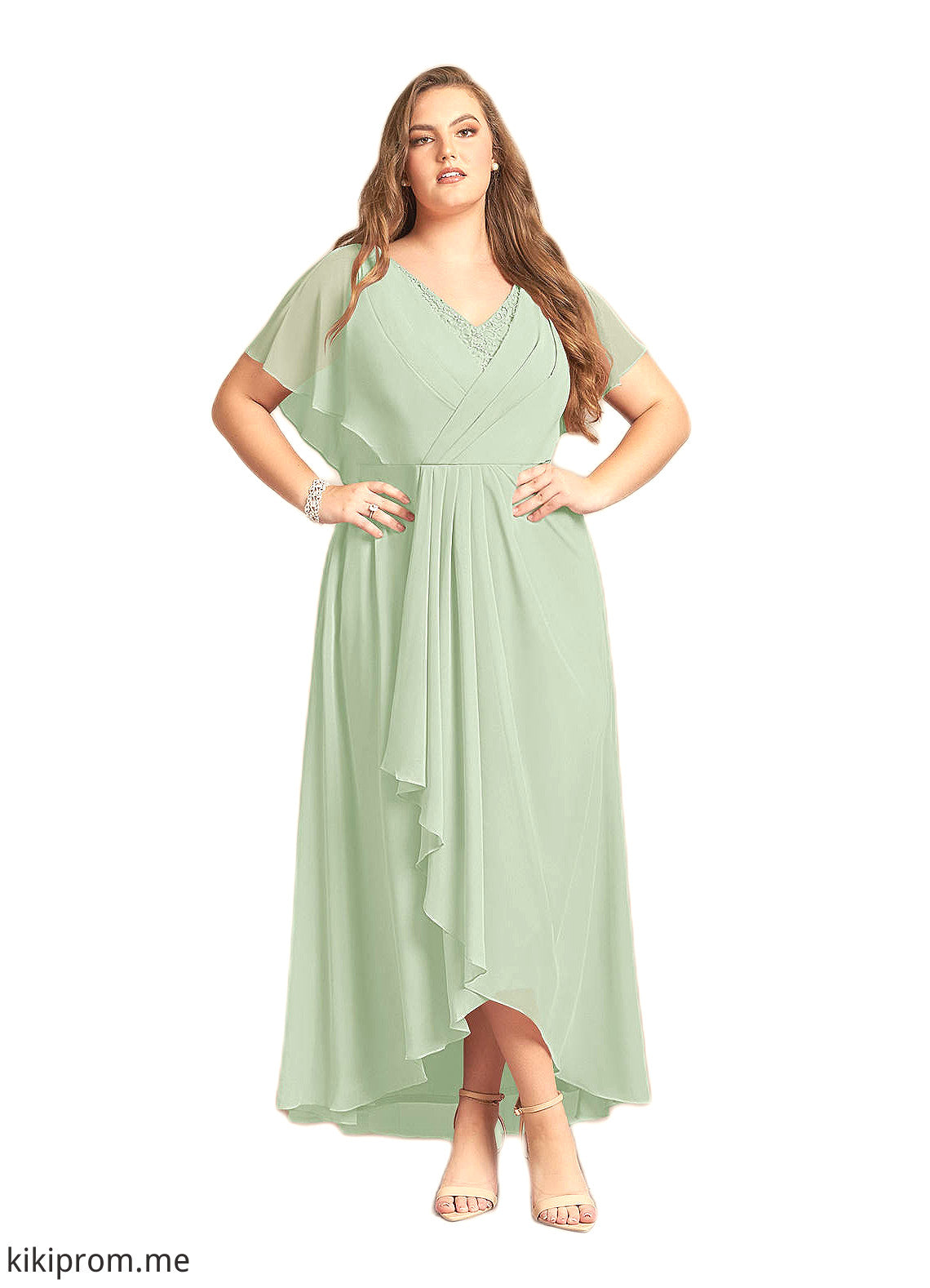 Audrey A-Line V-Neck Pleated Chiffon Asymmetrical Dress STFP0022640