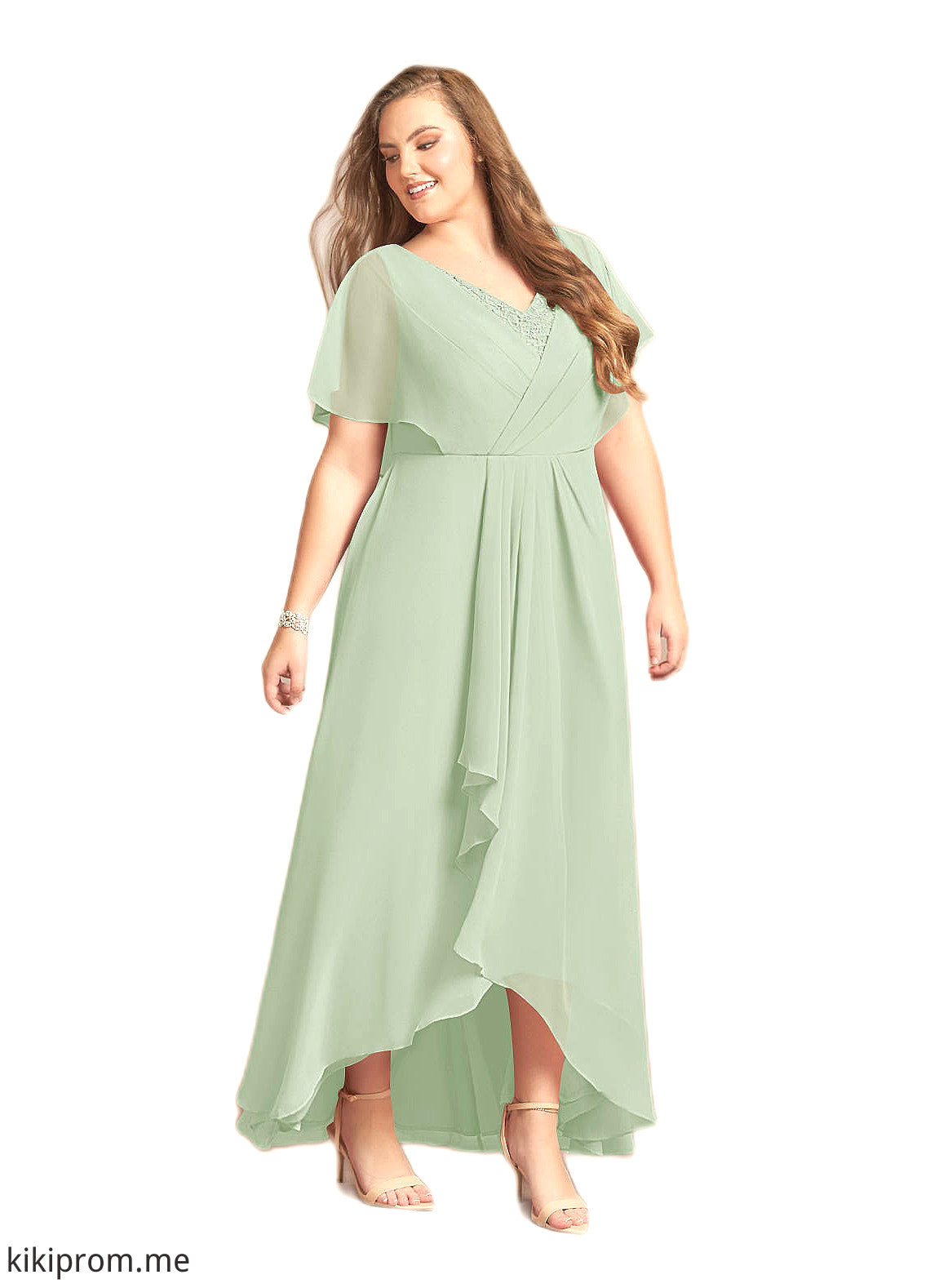 Audrey A-Line V-Neck Pleated Chiffon Asymmetrical Dress STFP0022640