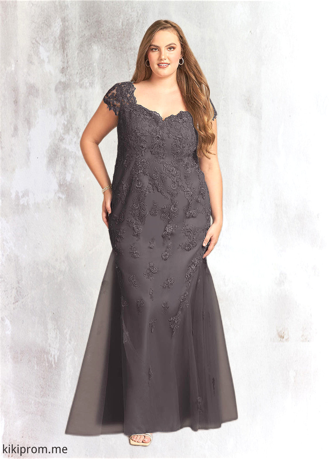 Gemma Mermaid Queen Anne Sequins Lace Floor-Length Dress STFP0022641