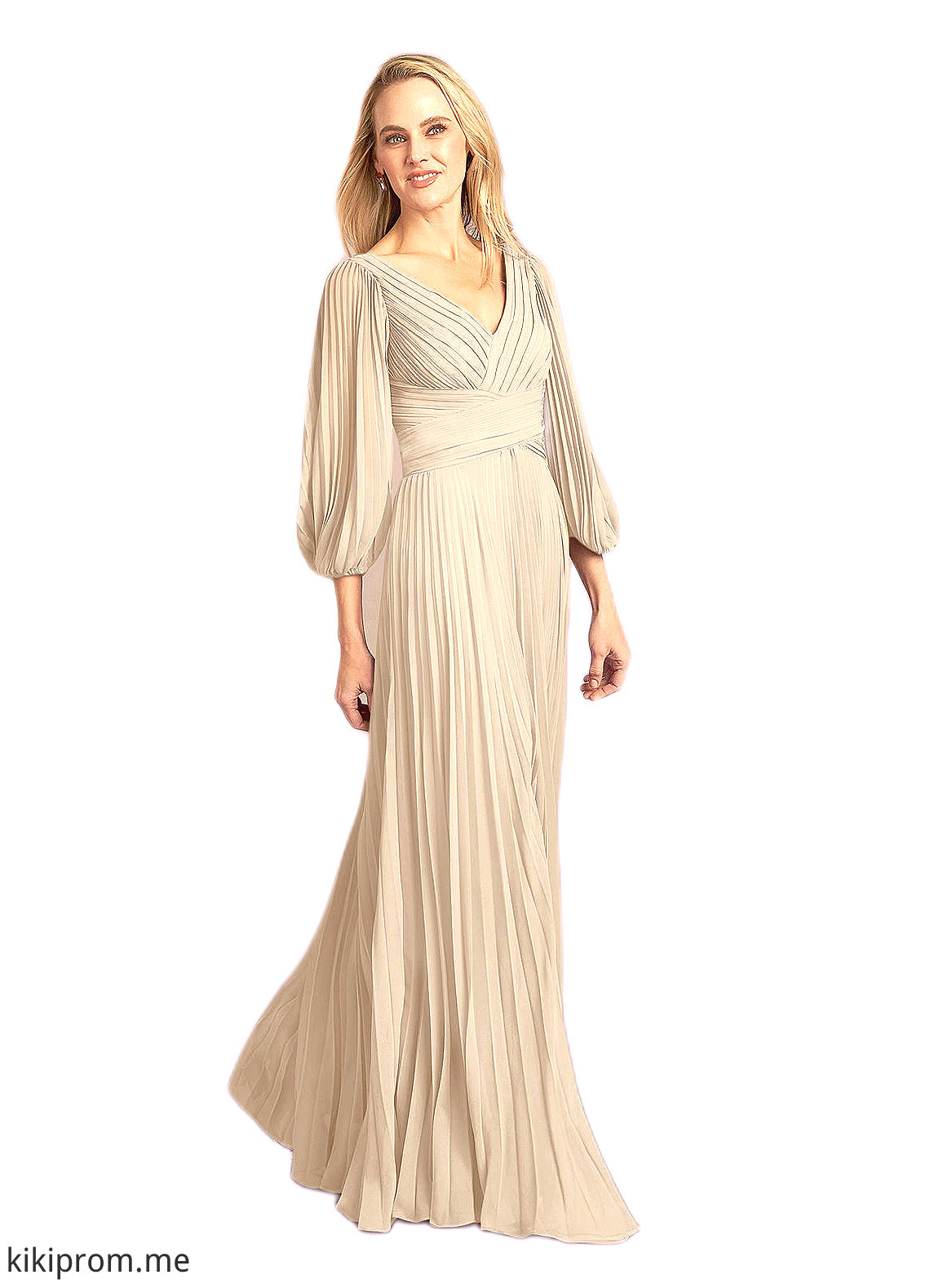 Aracely A-Line V-Neck Pleated Chiffon Floor-Length Dress STFP0022642