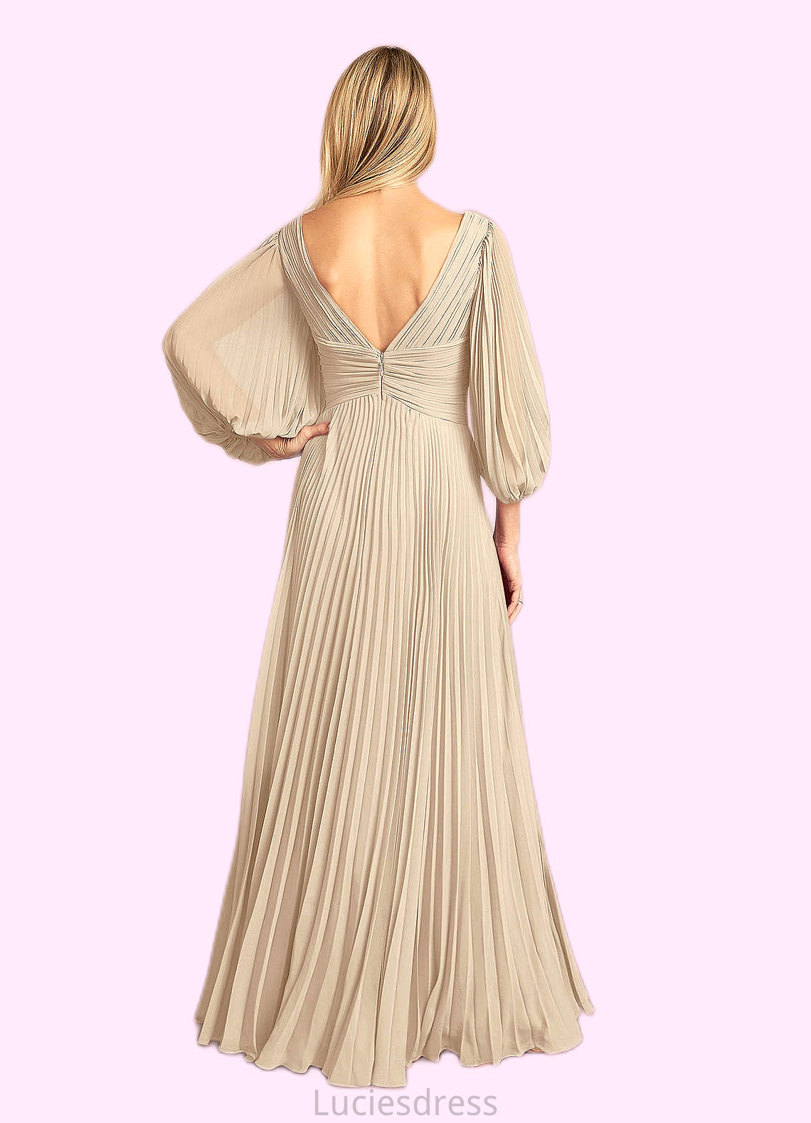 Perla A-Line V-Neck Pleated Chiffon Floor-Length Dress HFP0022642