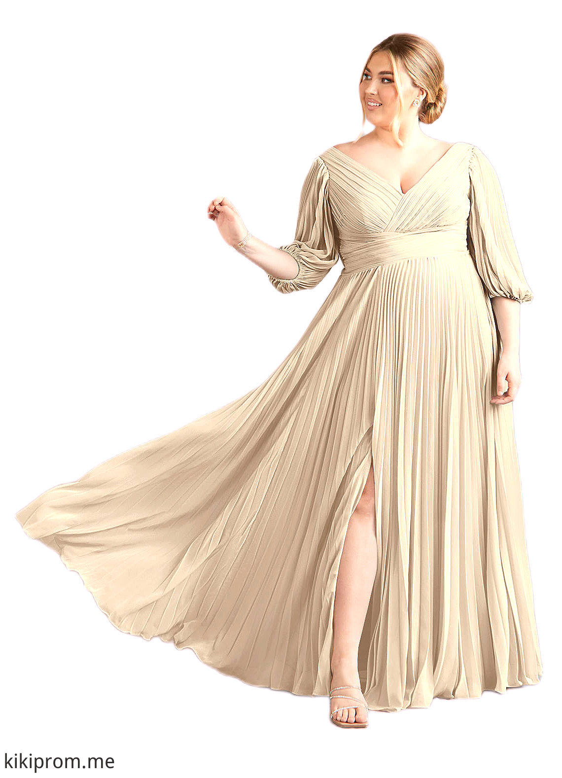 Aracely A-Line V-Neck Pleated Chiffon Floor-Length Dress STFP0022642