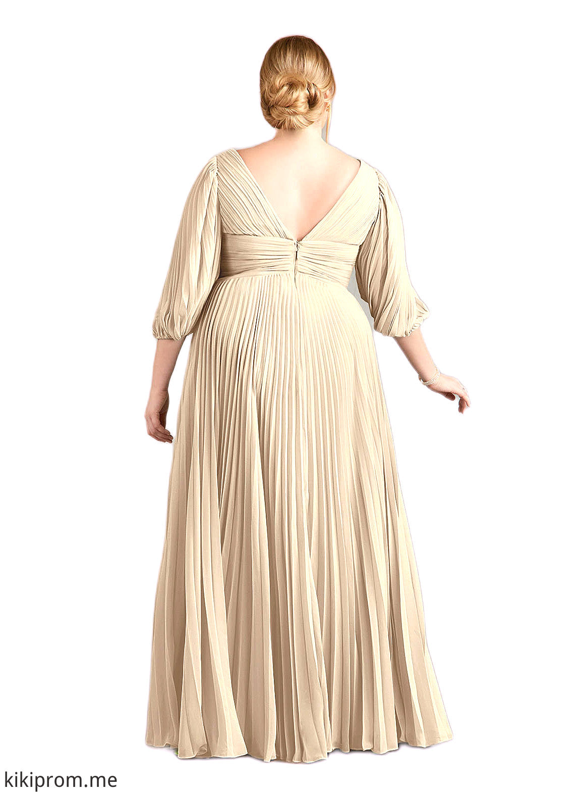 Aracely A-Line V-Neck Pleated Chiffon Floor-Length Dress STFP0022642