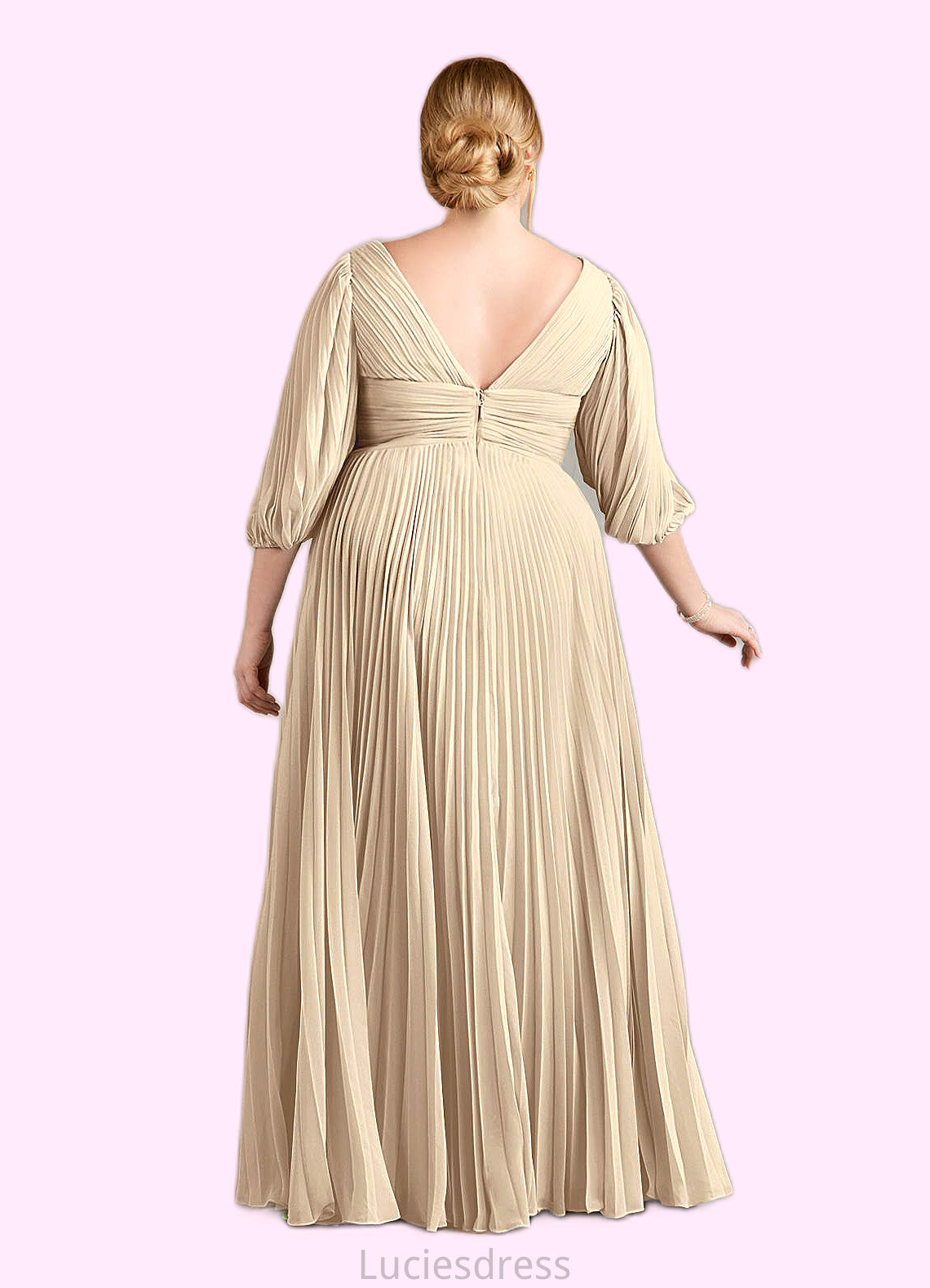 Perla A-Line V-Neck Pleated Chiffon Floor-Length Dress HFP0022642