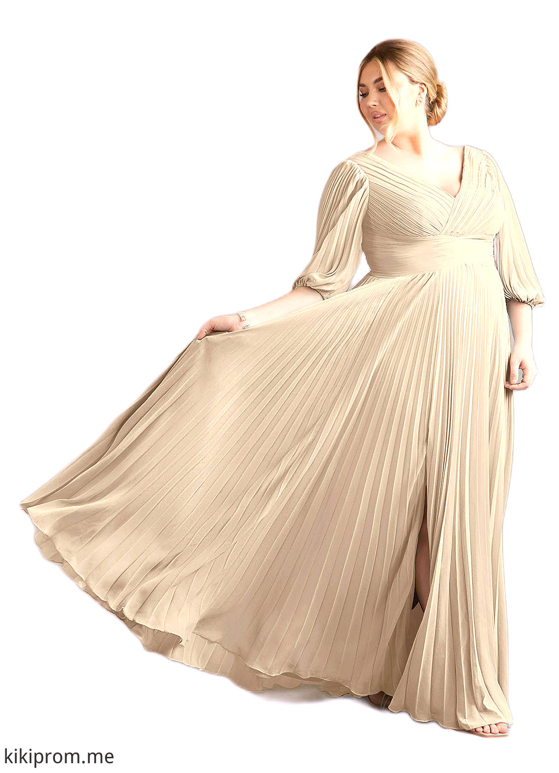 Aracely A-Line V-Neck Pleated Chiffon Floor-Length Dress STFP0022642